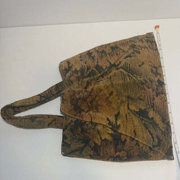 🤎 Tapestry Top Handle Bag Reversible Brown Floral Abstract Plaid Vintage Boho - Picture 4 of 5